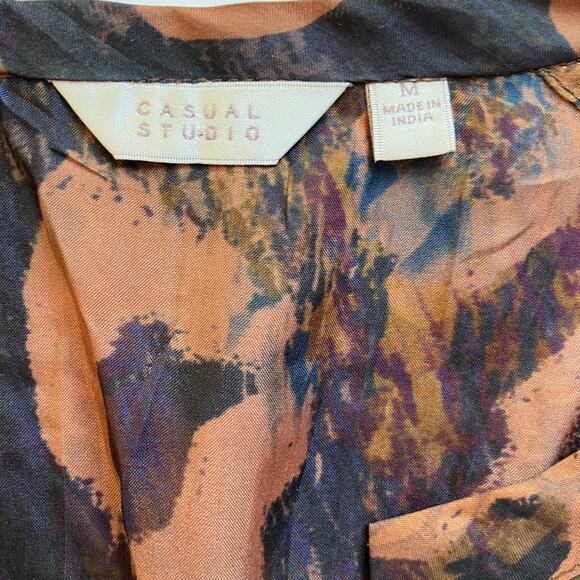 Casual Studio Bohemian Print Silk Shirt Size M Brown - Picture 6 of 7